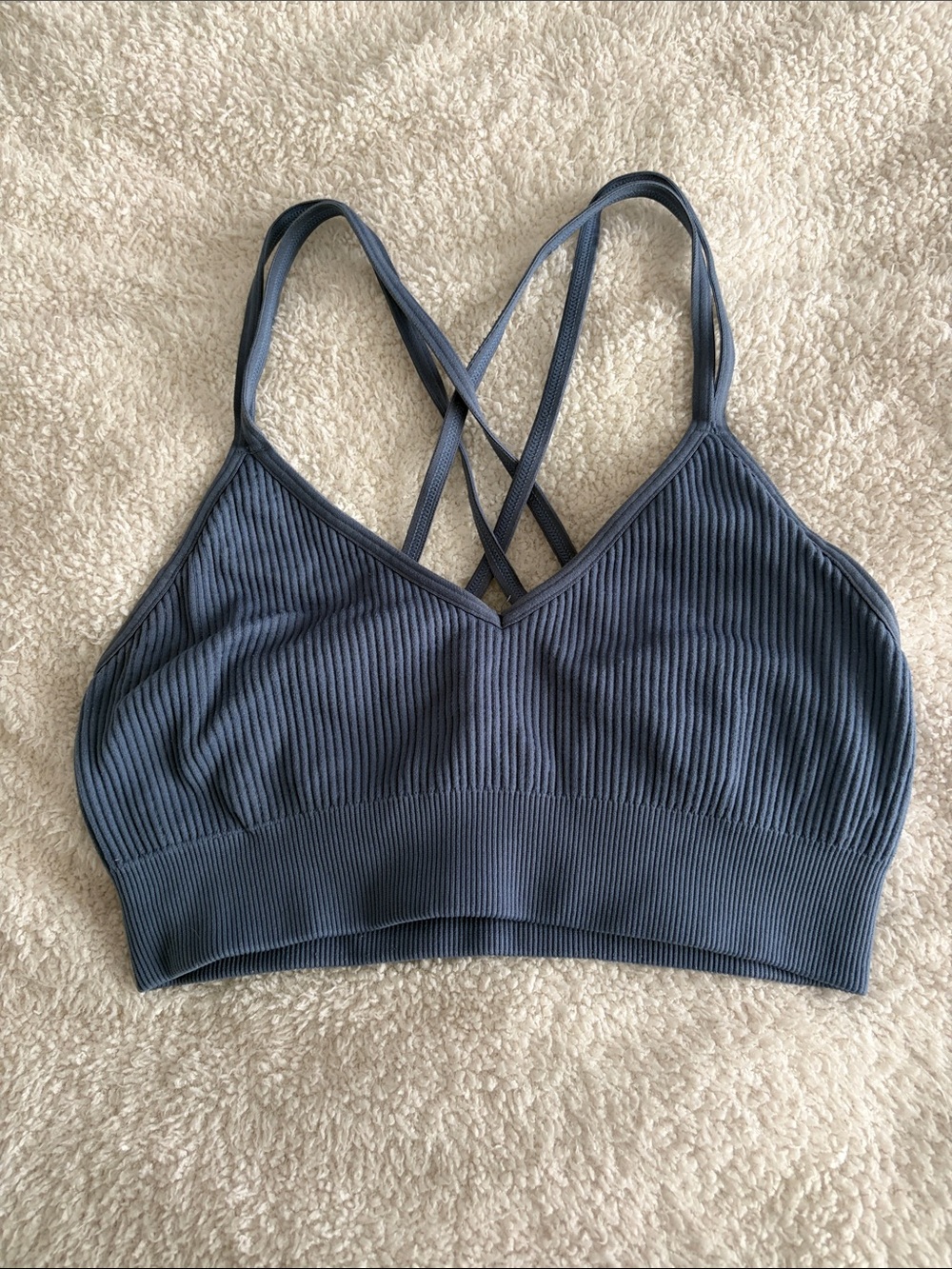 Aerie Ribbed Crisscross Bralette in Slate